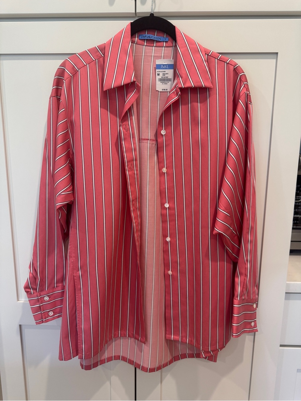 J. McLaughlin Pink, White & Navy Striped Button-Down Shirt